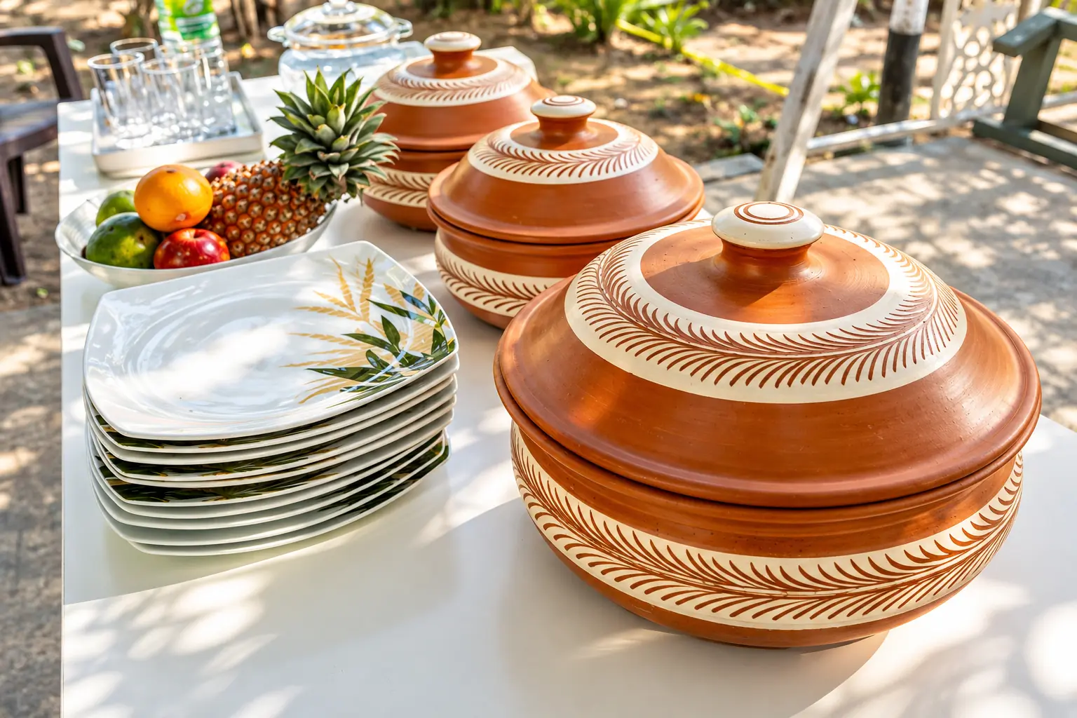 Sri Lankan clay pots set out for a meal